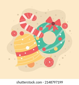 christmas stickers decoration bell and wreath