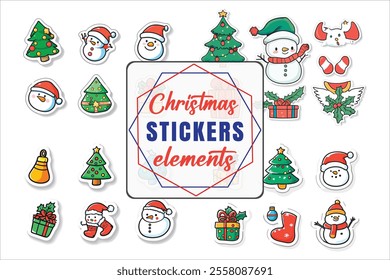 Christmas Stickers in Flat Art Vector
