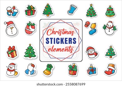 Christmas Stickers in Flat Art Vector
