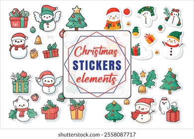 Christmas Stickers in Flat Art Vector