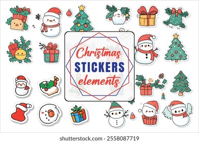 Christmas Stickers in Flat Art Vector