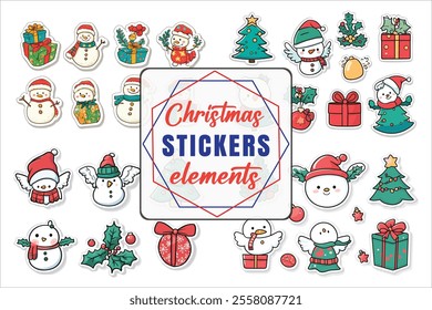 Christmas Stickers in Flat Art Vector