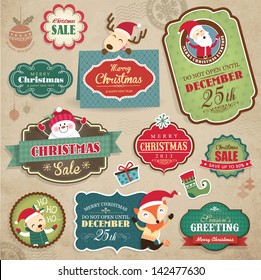 Christmas stickers, gift tags & sale icon