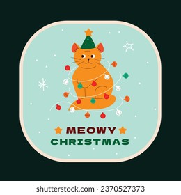 Christmas stickers. Christmas Label. Merry Christmas background. Happy Christmas elements. Xmas tree. gift box. Label, Sticker, Template. December 25. cartoon Vector illustration.