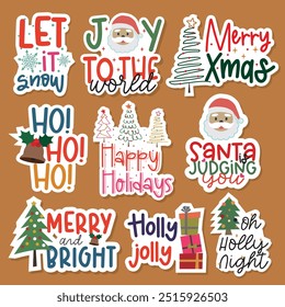 christmas stickers, merry and bright christmas season sticker