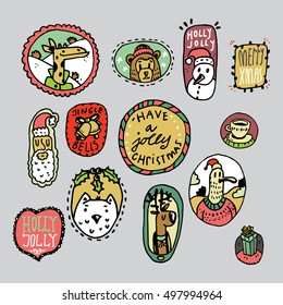 Christmas stickers on gray background