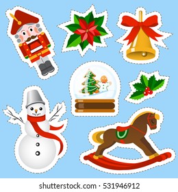 Christmas stickers set. Christmas and new year holidays stickers collection in cartoon style.