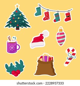 Christmas stickers set. Vector winter
