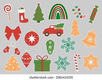 Christmas stickers vector illustration. New Year elements	
