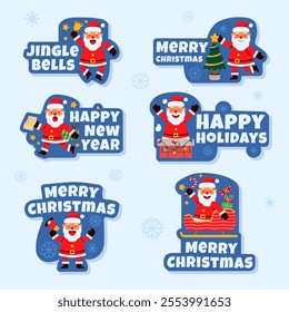 Christmas stikers design of happy santa claus.