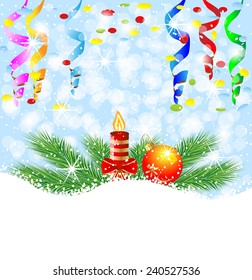 christmas still life with a candle and marble,  vector  illustration