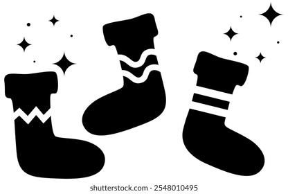 A Christmas stocking Black and White Christmas Icons.