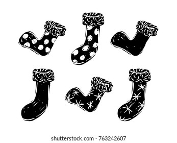 Christmas stocking black and white over white background
