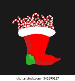 Christmas stocking with Candy cane. mint stick. traditional Holiday Xmas sock for gift
