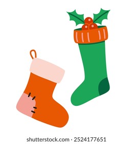 Christmas Stocking, cartoon style. Trendy modern vector illustration isolated on white background, hand drawn, flat design