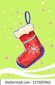 Christmas stocking. Claus Santa. Merry Christmas. Happy new year. Vector illustration. The hand draw. Creative modern style. Celebrating the mood for the people.