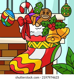 Christmas Stocking Colored Cartoon Illustration