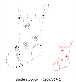 Christmas Stocking Connect The Dots, Christmas Sock, Sock Shaped Bag, Puzzle Containing A Sequence Of Numbered Vector Art Illustration
