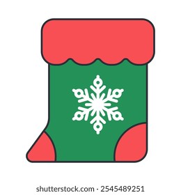 Christmas stocking cute vector icon isolated on a white background.