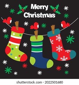 Christmas stocking and decoration for christmas card, gift bag or box design