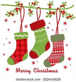 Christmas stocking and decorations for christmas card, gift bag or box design