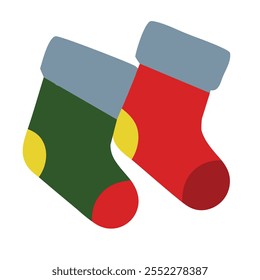 Christmas stocking. Decorative red and blue vector Design element for the winter holidays, events, discounts, and sales. Vector illustration.