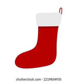 Christmas stocking. Decorative red sock with ornament. Design element for the winter holidays, events, discounts, and sales. Vector illustration.