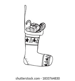 Christmas stocking doodle set. Hand drawn winter socks. Vector illustration