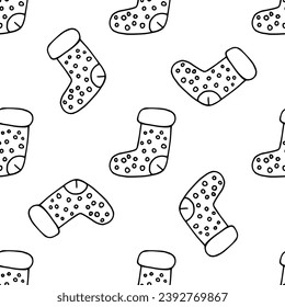 Christmas stocking doodle vector seamless pattern on white background