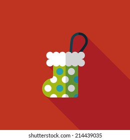 Christmas stocking flat icon with long shadow,EPS 10