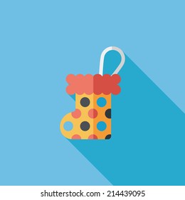Christmas stocking flat icon with long shadow,EPS 10