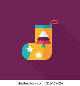 Christmas stocking flat icon with long shadow,eps10