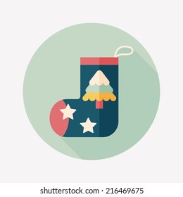 Christmas stocking flat icon with long shadow,eps10