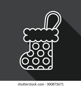 Christmas stocking flat icon with long shadow, EPS 10, line icon