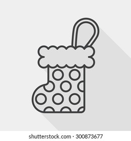 Christmas stocking flat icon with long shadow, EPS 10, line icon