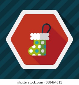 Christmas stocking flat icon with long shadow,EPS 10