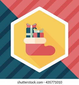 Christmas stocking flat icon with long shadow,eps10