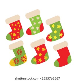  Christmas stocking flat style vector cartoon  illustration