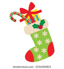  Christmas stocking flat style vector cartoon  illustration