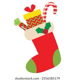  Christmas stocking flat style vector cartoon  illustration