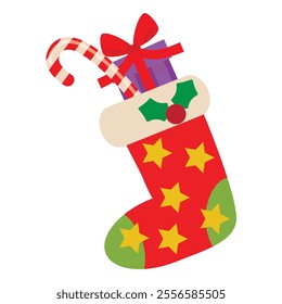  Christmas stocking flat style vector cartoon  illustration