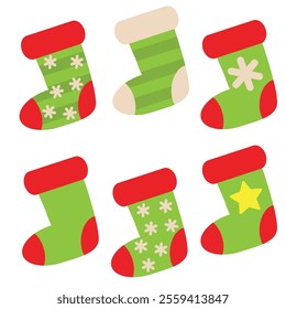  Christmas stocking flat style vector cartoon  illustration