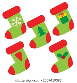  Christmas stocking flat style vector cartoon  illustration