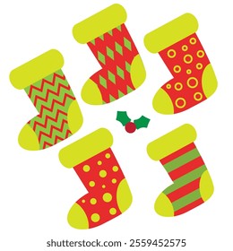  Christmas stocking flat style vector cartoon  illustration