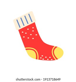 Christmas stocking flat vector abstract element. Warm garment for cold weather. Foot wear. Winter apparel. Xmas decoration RGB color clipart . Knit sock isolated organic shape on white background