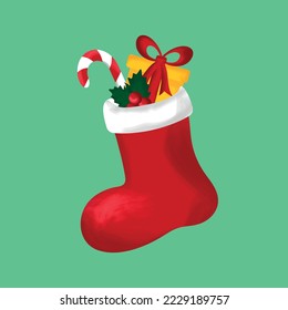 Christmas stocking. Gift sock, boot for gifts. Vector illustration