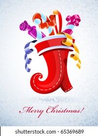 christmas stocking with gift vector illustration