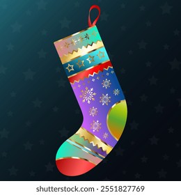 Christmas stocking for gifts with a bright beautiful pattern