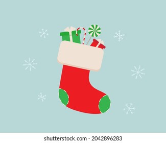 Christmas stocking with gifts and sweets
