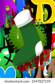 Christmas stocking graffiti. Abstract modern street art decoration performed in urban painting style.